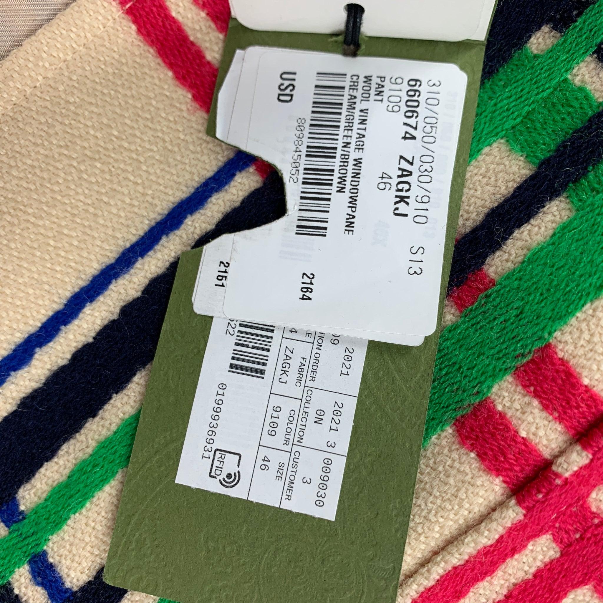 GUCCI FW 21 Size 36 Cream Multi Color Plaid Wool Cotton Notch Lapel Suit 5