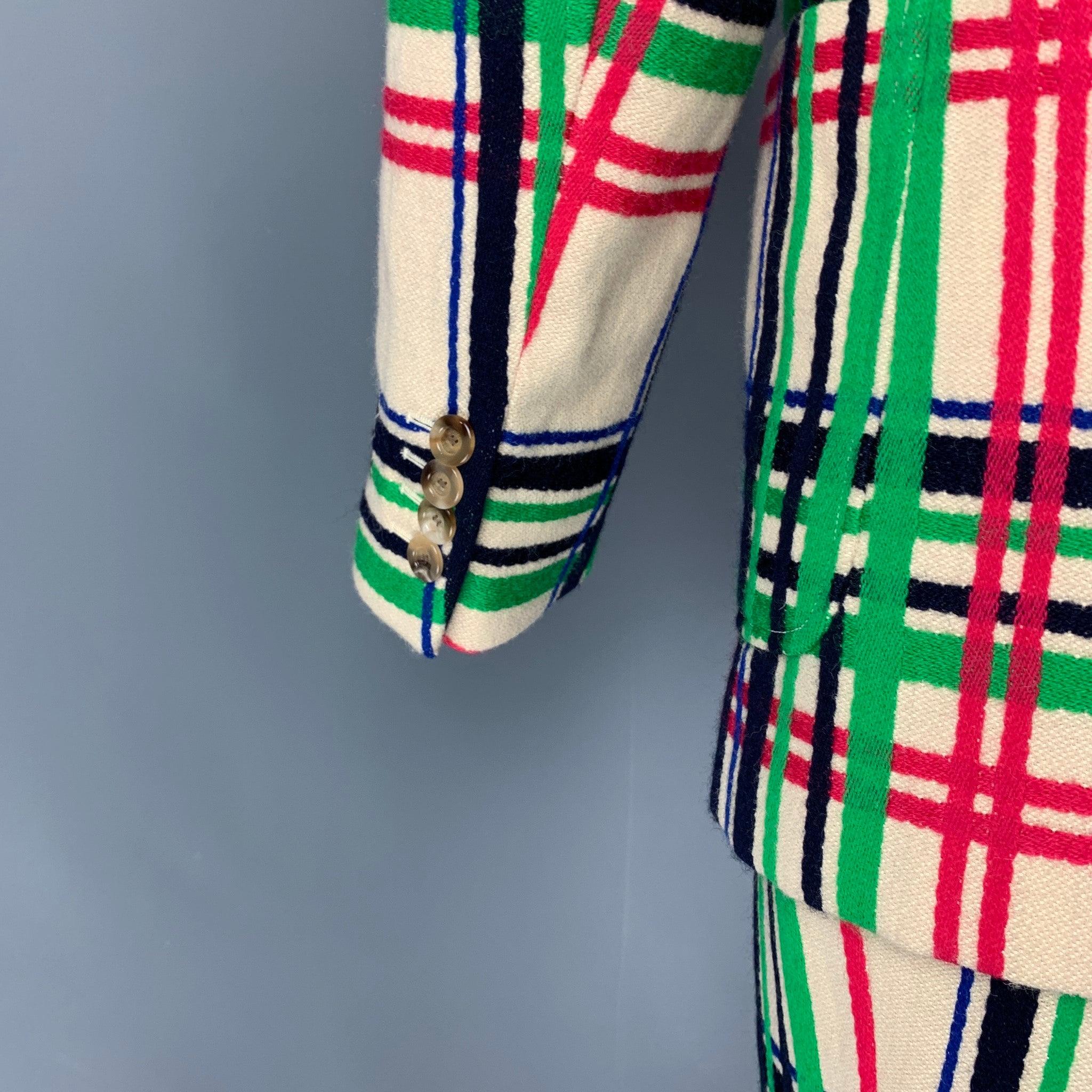 Men's GUCCI FW 21 Size 36 Cream Multi Color Plaid Wool Cotton Notch Lapel Suit