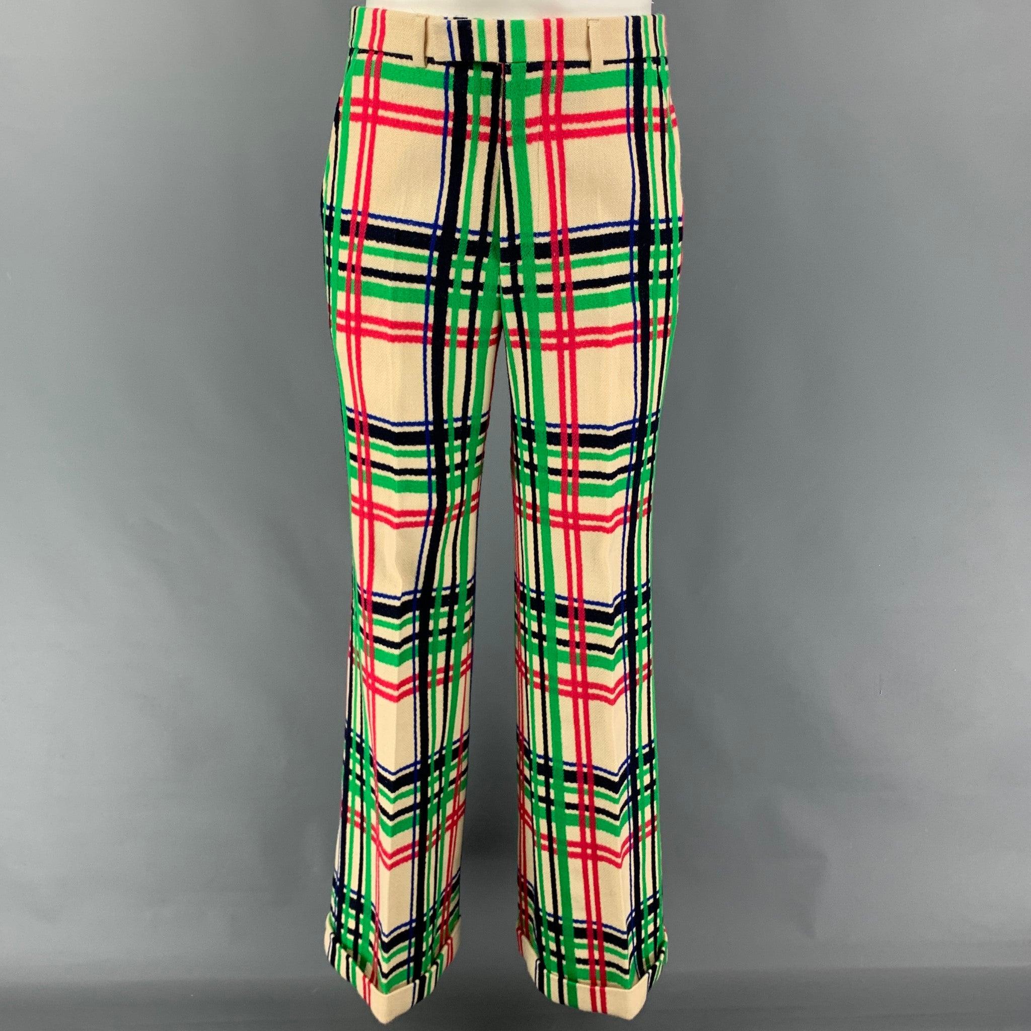 GUCCI FW 21 Size 36 Cream Multi Color Plaid Wool Cotton Notch Lapel Suit 1