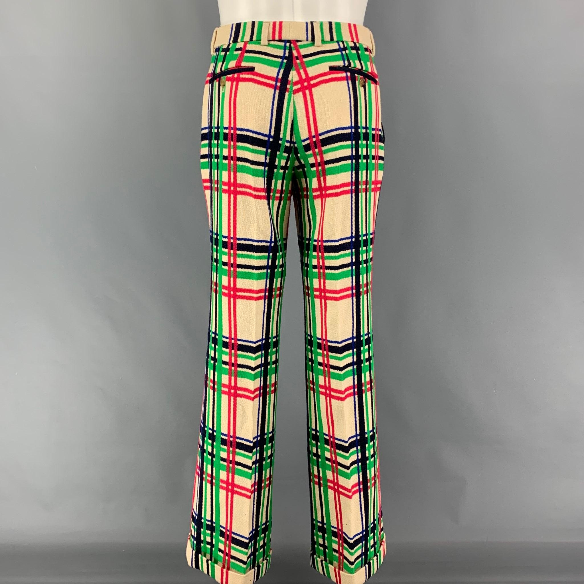 GUCCI FW 21 Size 36 Cream Multi Color Plaid Wool Cotton Notch Lapel Suit 2