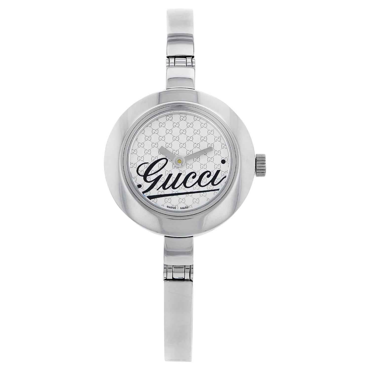 Gucci G-Circle Monogram Pattern White Dial Steel Quartz Ladies Watch YA105528
