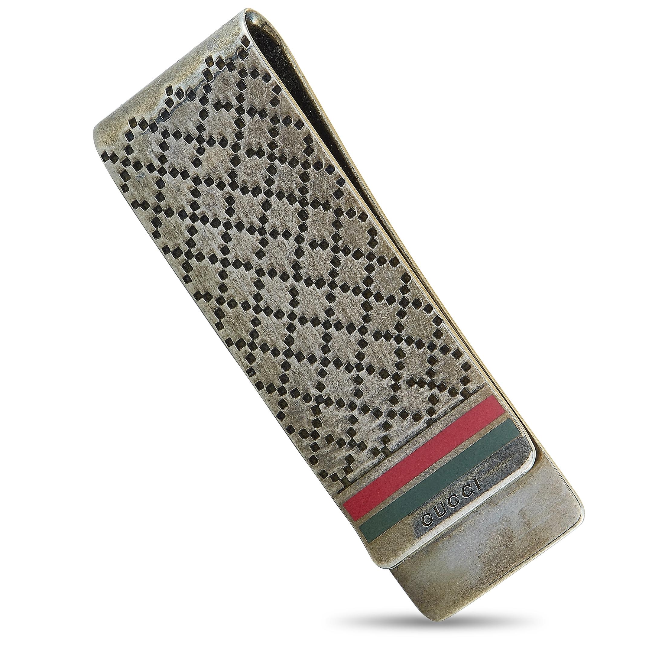 Gucci G Cube Aged Sterling Silver Diamante Pattern Money Clip