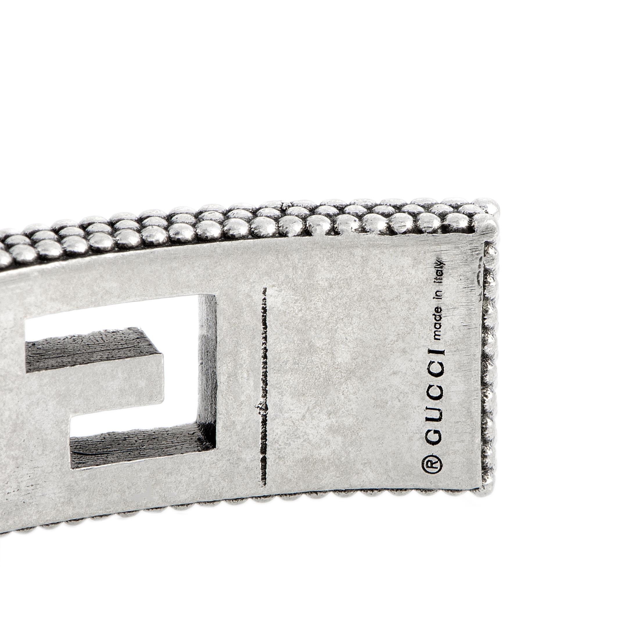 Gucci G Cube Aged Sterling Silver G Motif Cuff Bracelet In New Condition In Southampton, PA