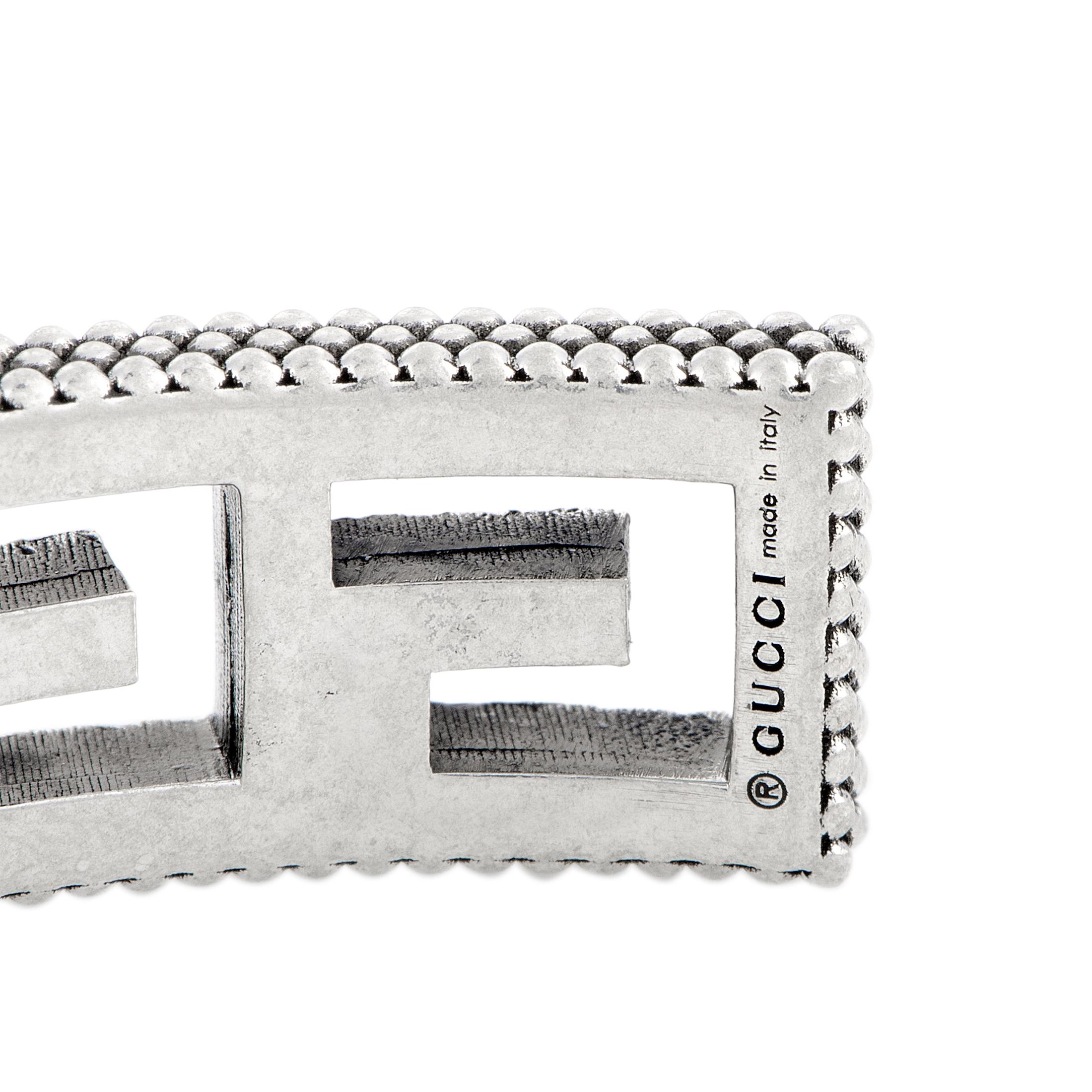Gucci G Cube Aged Sterling Silver G Motif Cuff Bracelet In New Condition In Southampton, PA