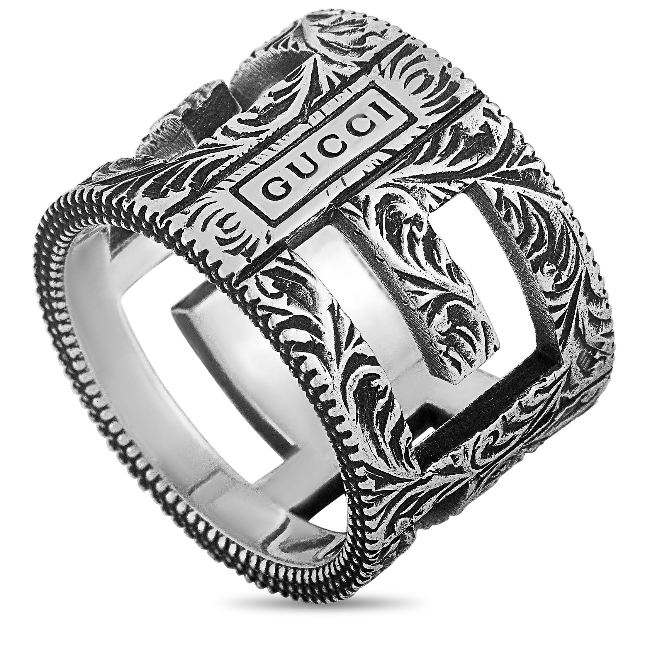 Gucci G Cube Aged Sterling Silver G Motif Ring