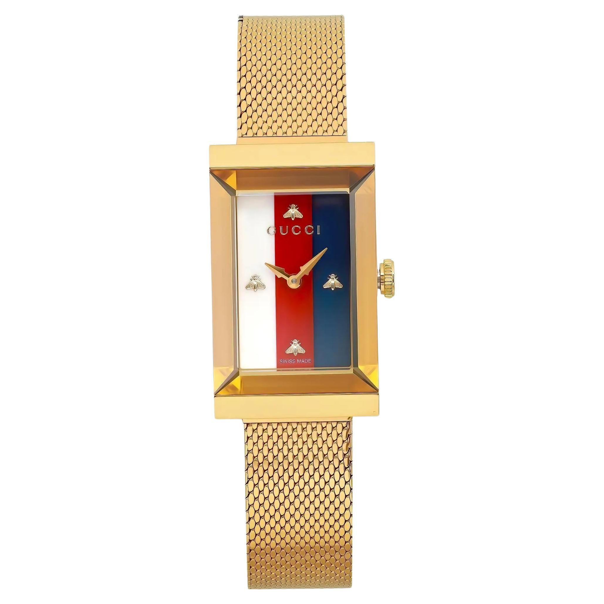 Gucci G-Frame Gold Tone Multicolor MOP Dial Ladies Quartz Watch YA147410