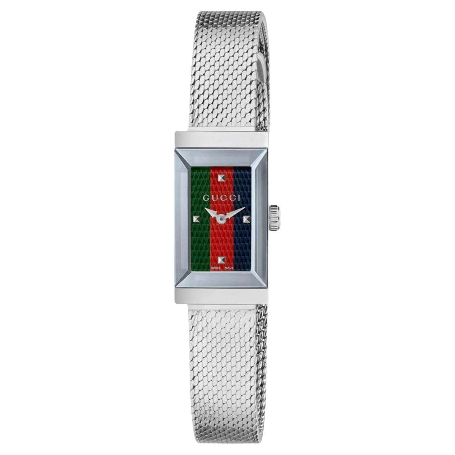 Gucci G-Frame Green, Red and Blue Dial Stainless Steel Watch YA147510 For Sale