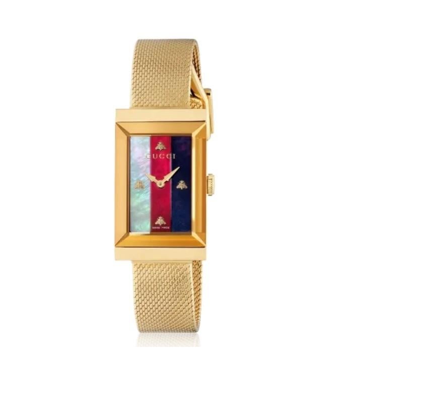 Gucci G-Frame Quartz Stainless Steel Rectangle Dial Unisex Watch YA147410 In New Condition In Wilmington, DE