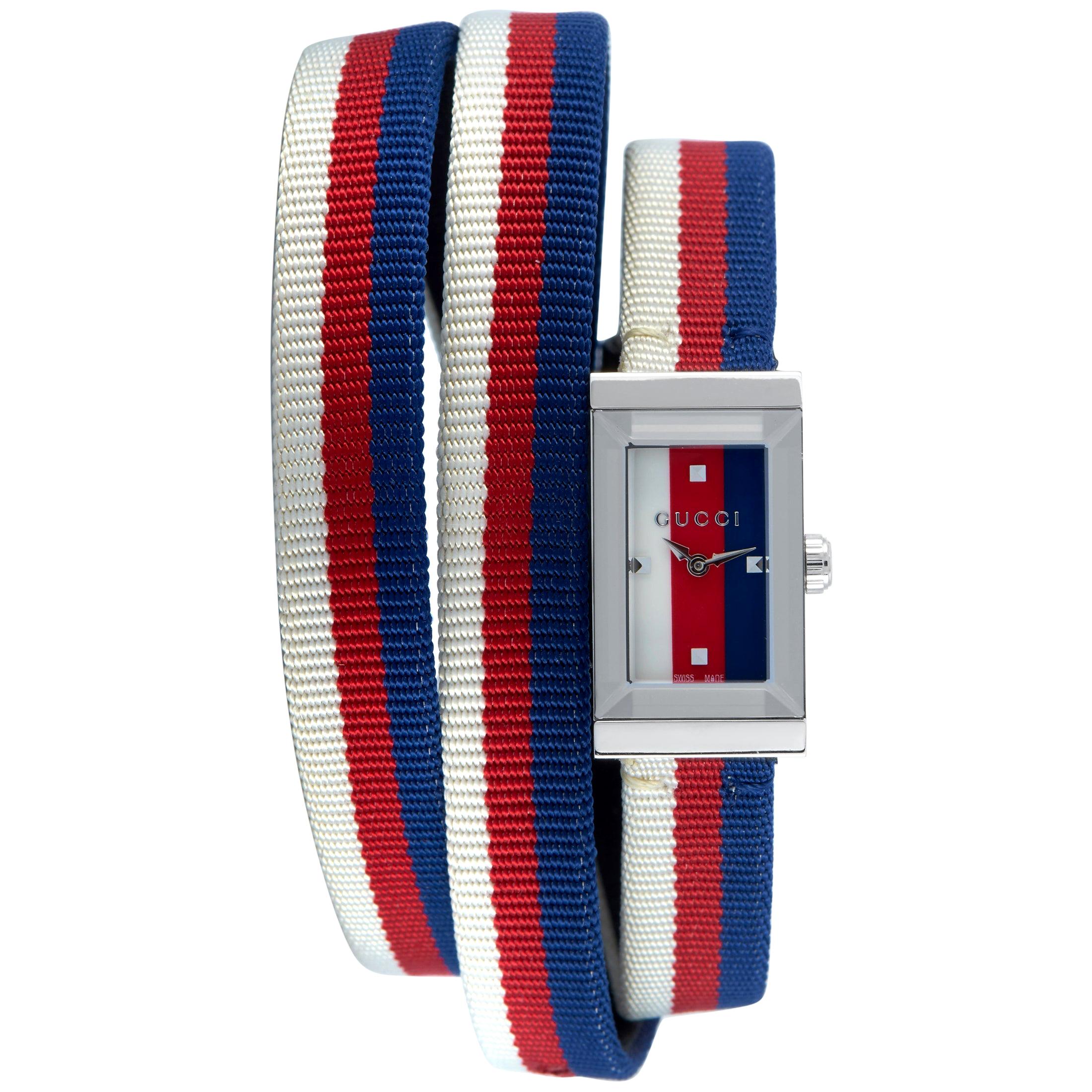 Gucci G-Frame Red, White and Blue Triple Wrap Strap Watch YA147502