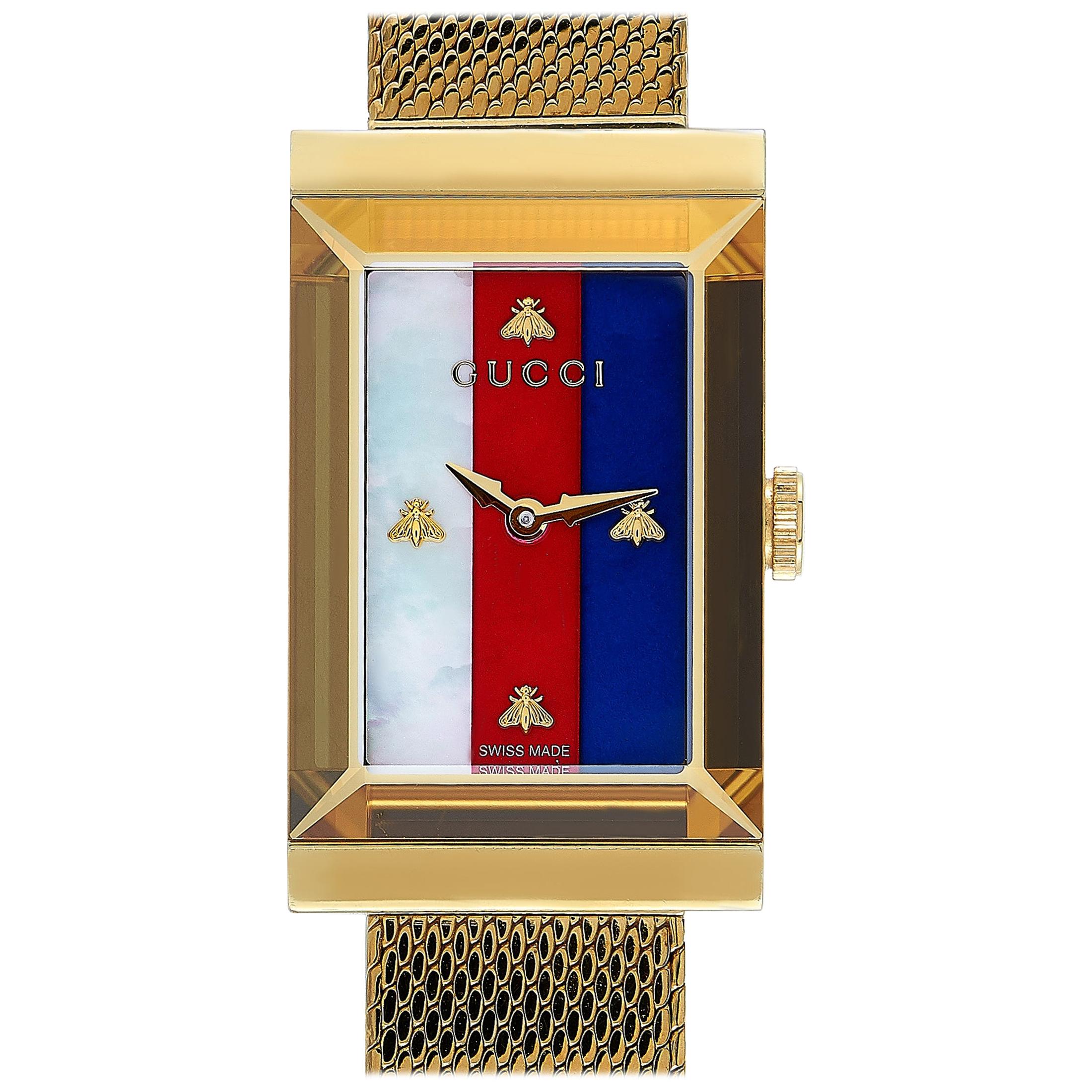 Gucci G-Frame Yellow Gold-Tone Watch YA147410