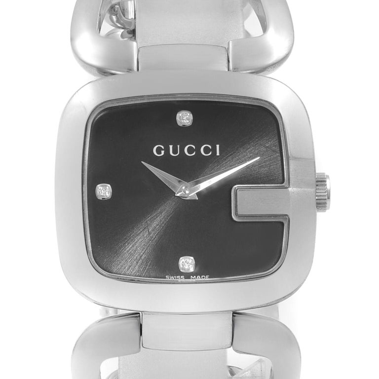 Gucci G Gucci Stainless Steel Black Diamond Dial Quartz Ladies Watch Ya125406 For Sale At 1stdibs