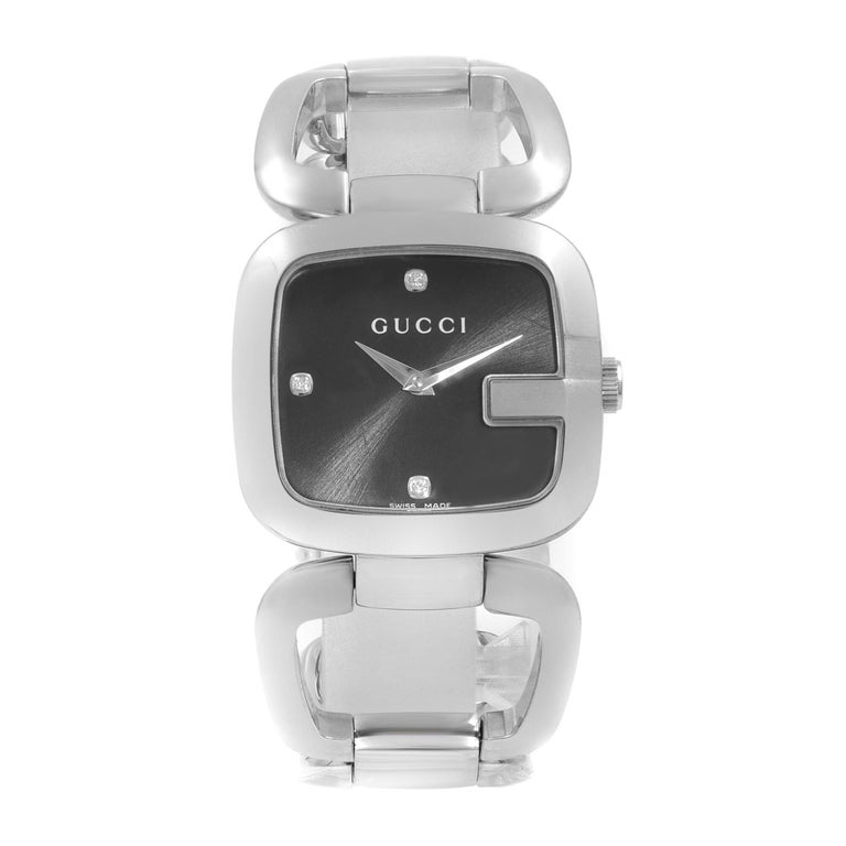 Gucci G Gucci Stainless Steel Black Diamond Dial Quartz Ladies Watch Ya125406 For Sale At 1stdibs