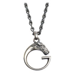 Gucci G Horse Head Motif Silver Pendant Necklace