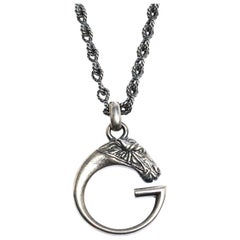 Gucci G Horse Head Motif Silver Pendant Necklace