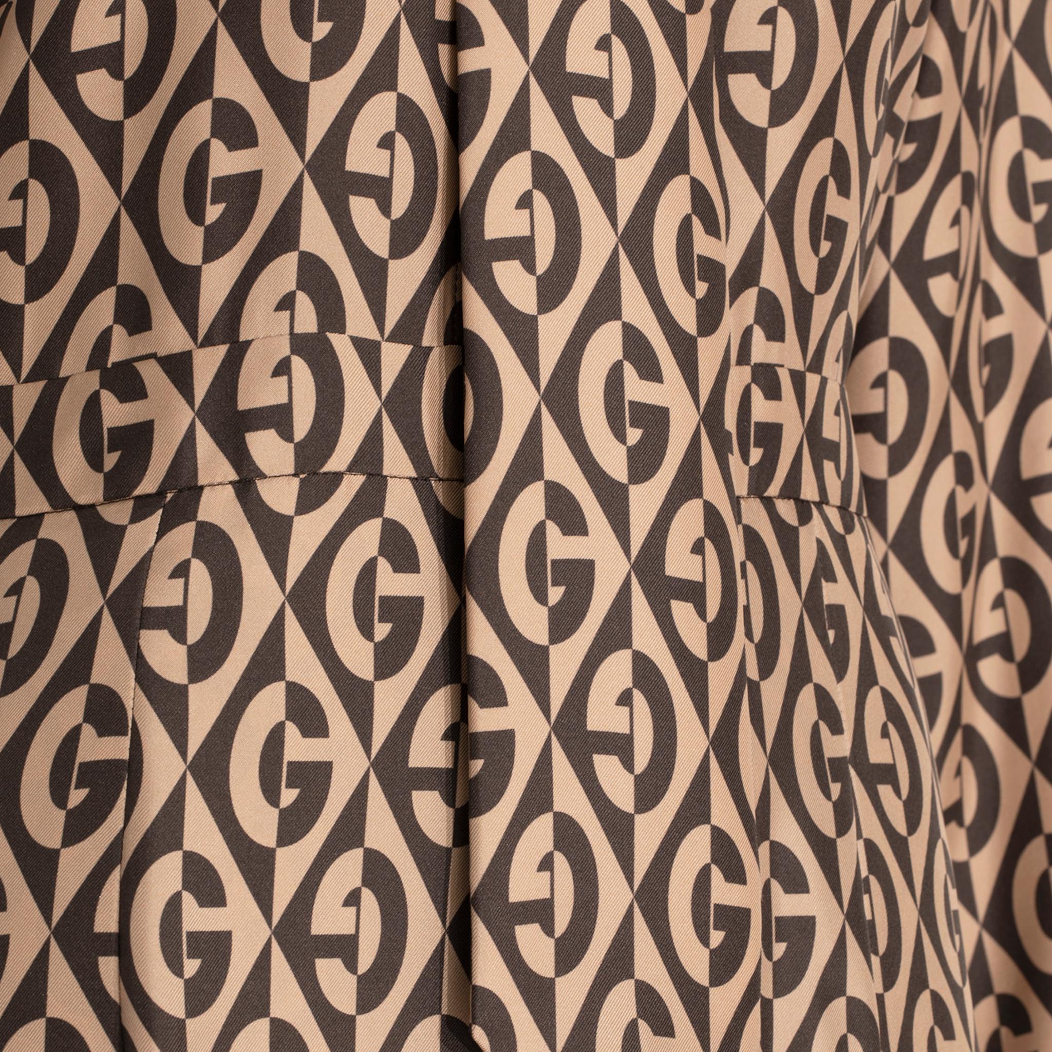 Gucci G Rhombus Kleid aus Seide mit braunem und elfenbeinfarbenem Druck 40 IT im Angebot 2