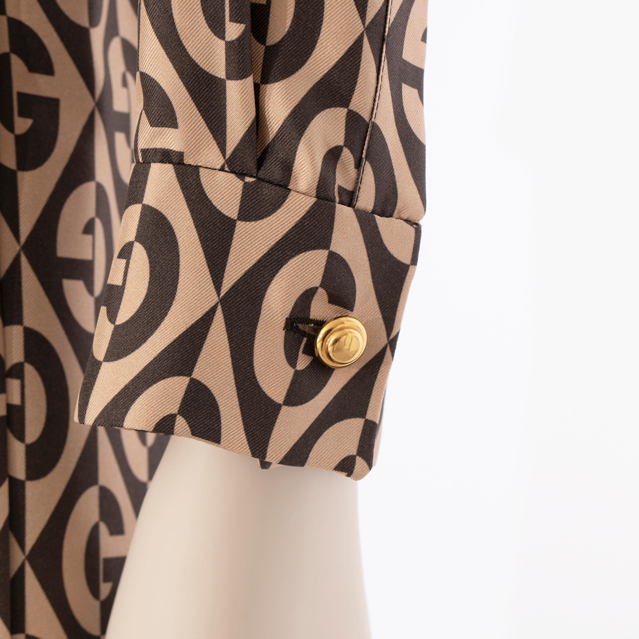 Gucci G Rhombus Kleid aus Seide mit braunem und elfenbeinfarbenem Druck 40 IT im Angebot 4