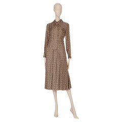 Gucci G Rhombus Brown & Ivory Print Dress Silk 40 IT