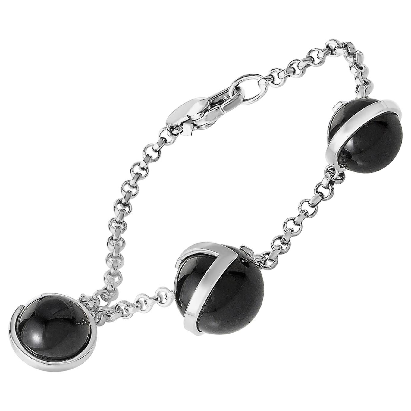 Gucci G Silver Onyx Boule Bracelet