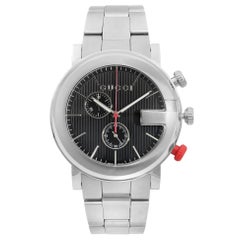 Gucci G - Montre chronographe en acier inoxydable avec cadran noir et quartz pour hommes YA101361