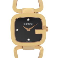 Gucci G Steel Rose Gold-Tone Black Diamond Dial Quartz Ladies Watch YA125409