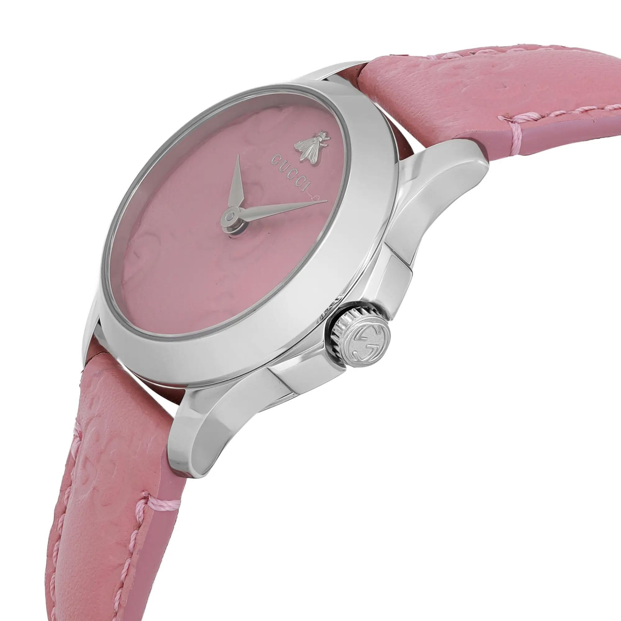 Gucci G-Timeless 27mm Steel Pink Dial Quartz Ladies Watch YA126578 In New Condition For Sale In New York, NY
