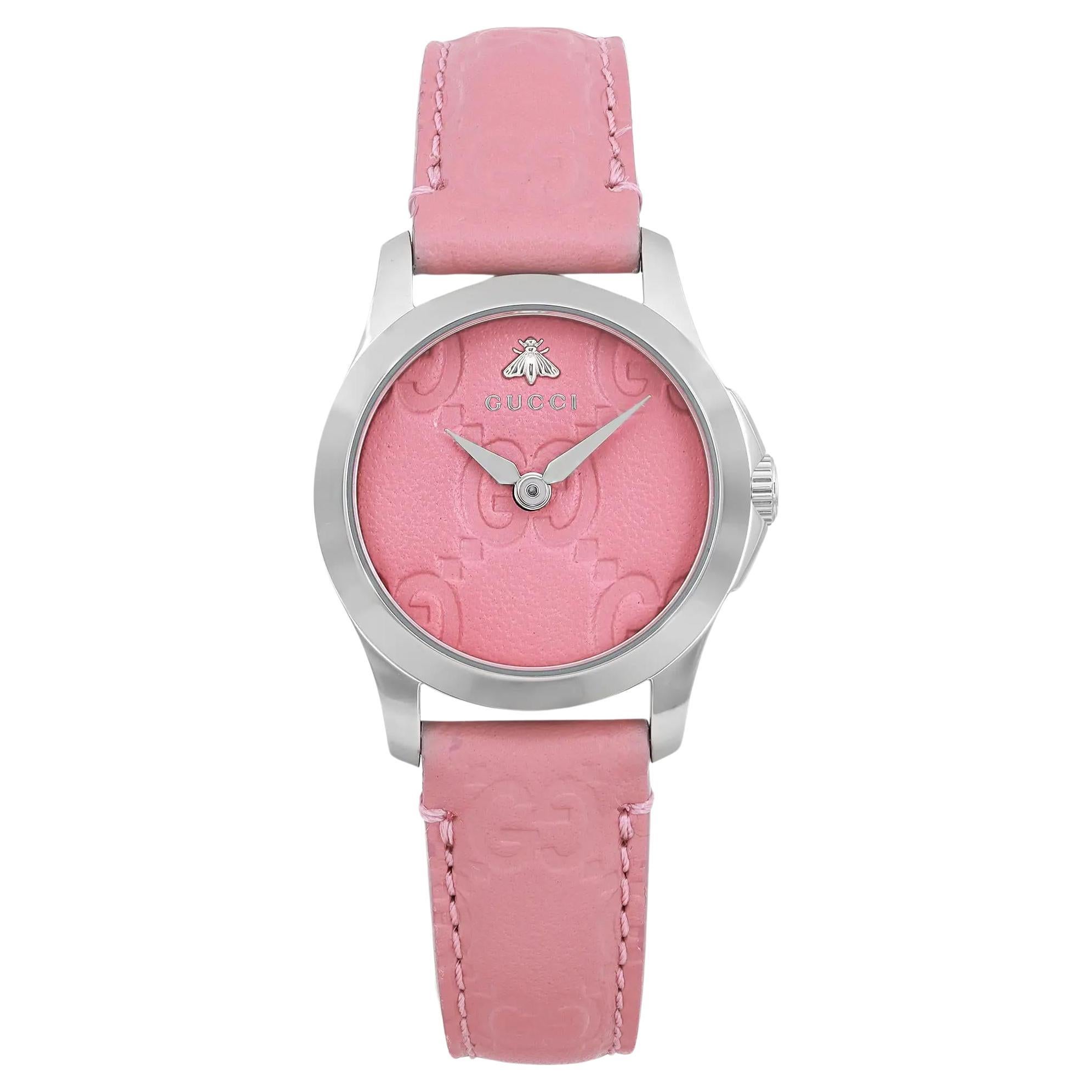 Gucci G-Timeless 27mm Steel Pink Dial Quartz Ladies Watch YA126578 For Sale