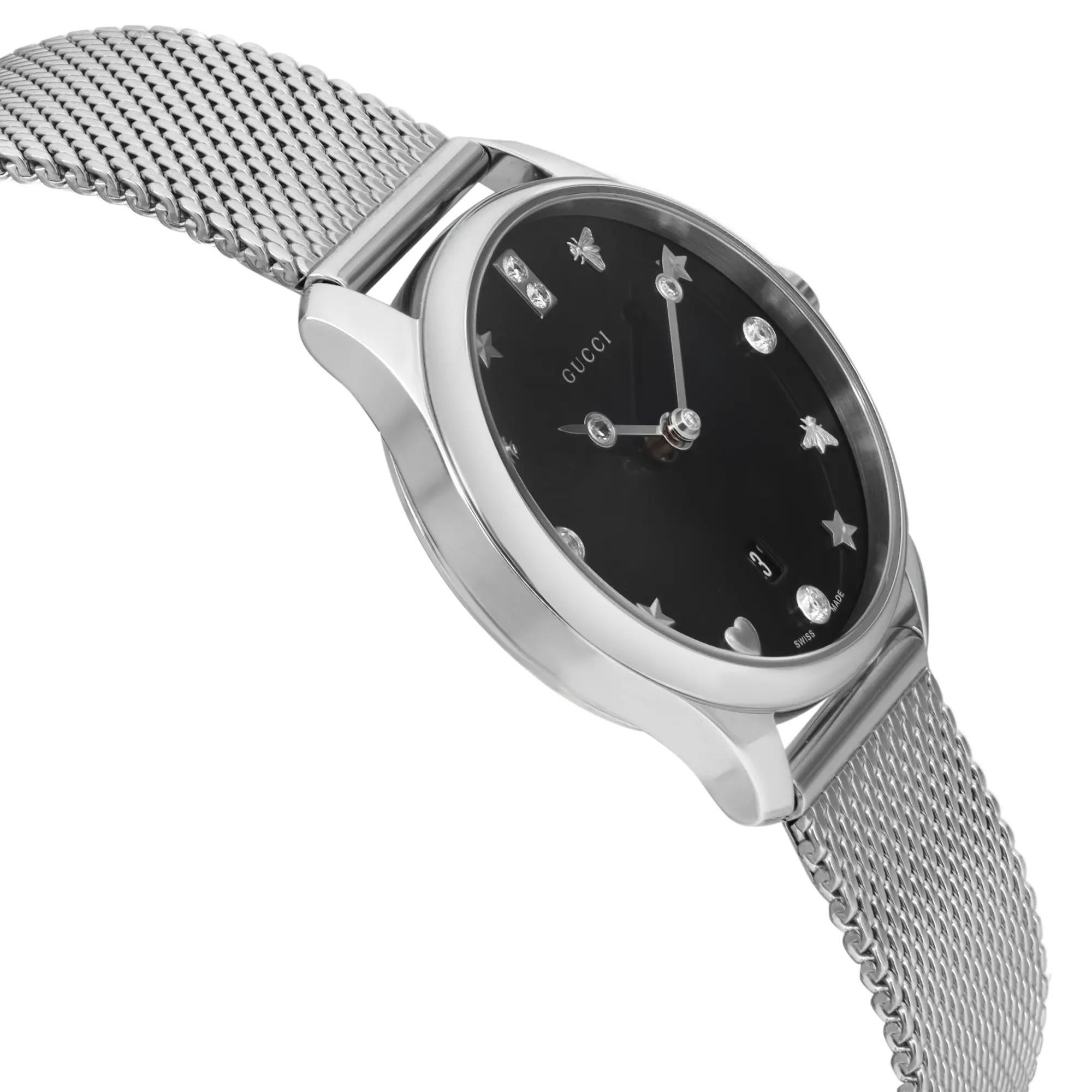 Women's Gucci G-Timeless 29 Diamond Black Mother of Pearl Ladies Quartz Watch YA1265001 For Sale