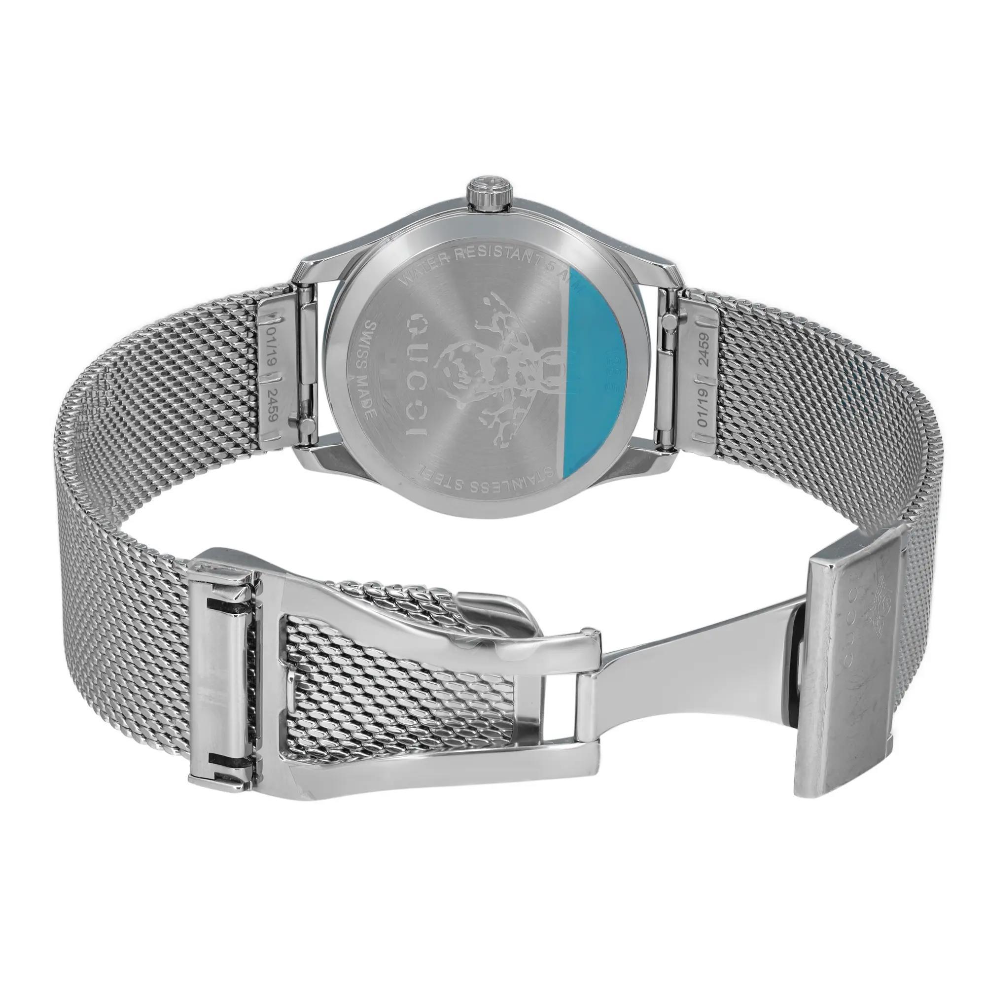 Gucci G-Timeless 29 Diamond Black Mother of Pearl Ladies Quartz Watch YA1265001 For Sale 2