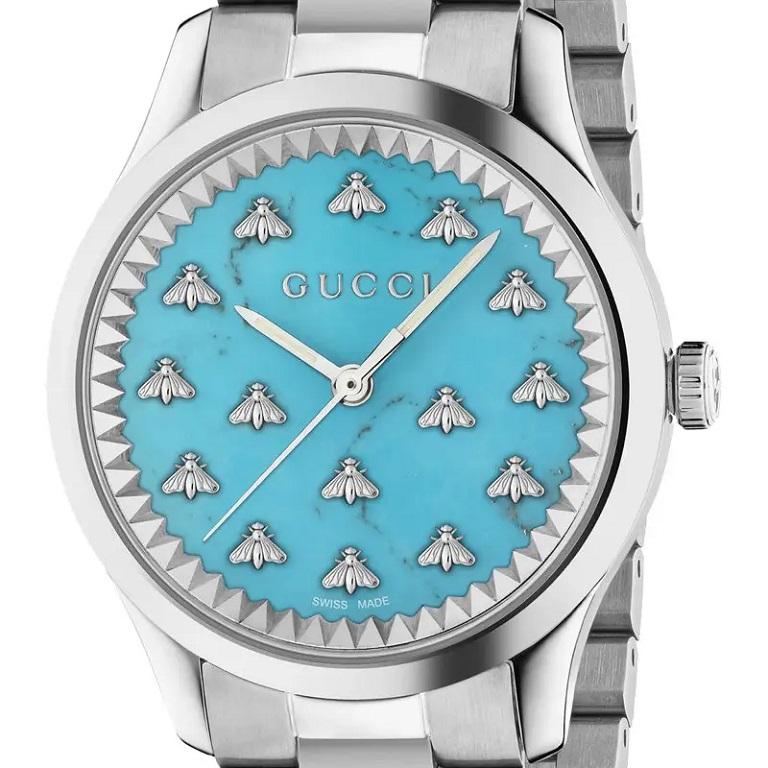 Gucci GTimeless 32mm Turquoise Bee Watch YA1265044 For Sale at 1stDibs