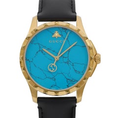 Gucci G-Timeless 38mm Gold Tone Turquoise Blue Dial Men Quartz Watch YA126462