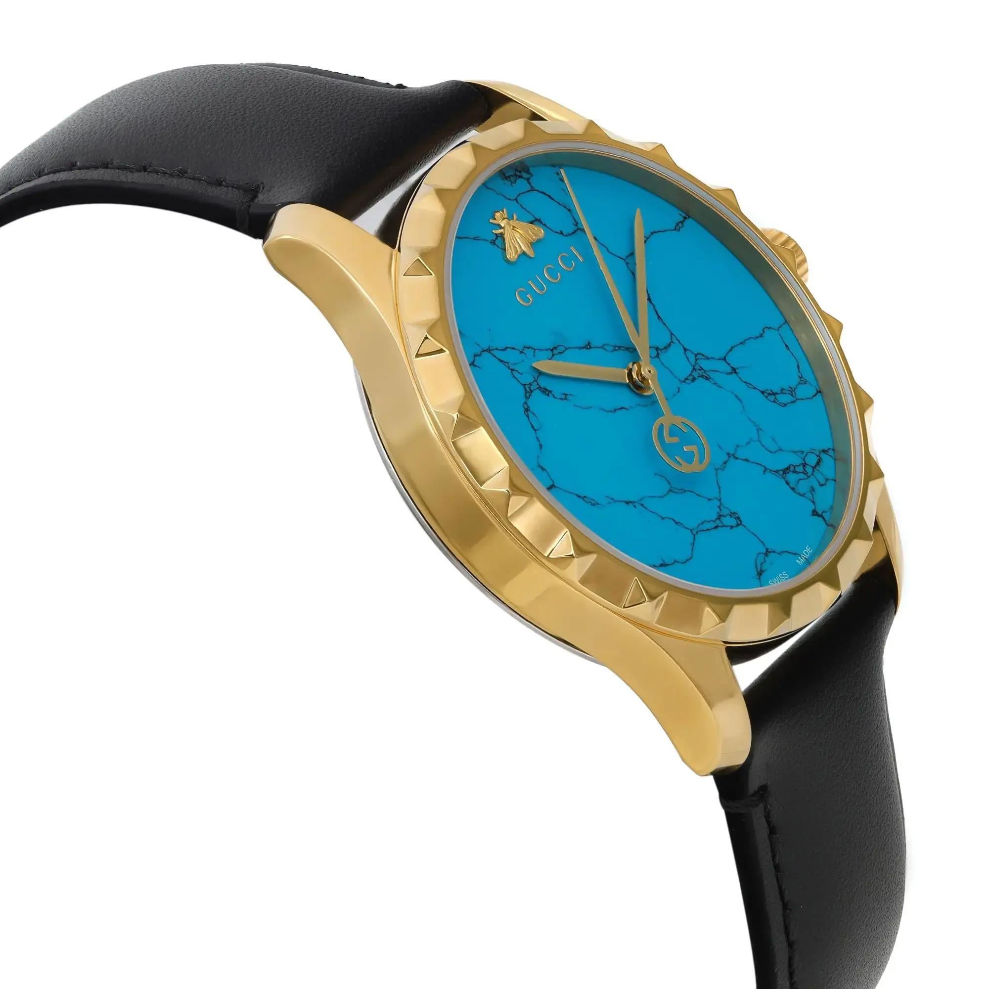  Gucci G-Timeless 38mm Gold Tone Turquoise Blue Dial Montre à quartz pour hommes YA126462 Pour hommes 