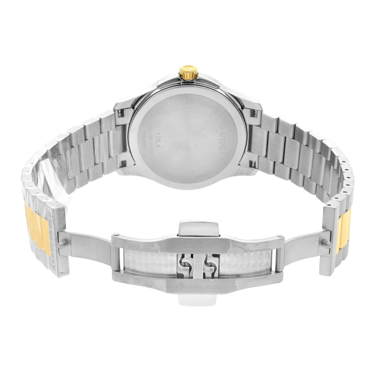 Gucci G-Timeless Two-Tone Steel Silver Dial Quartz Mens Watch YA126450 In Good Condition In New York, NY