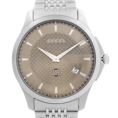 Gucci G-Timeless Date Stainless Steel Brown Dial Quartz Mens Watch YA126349