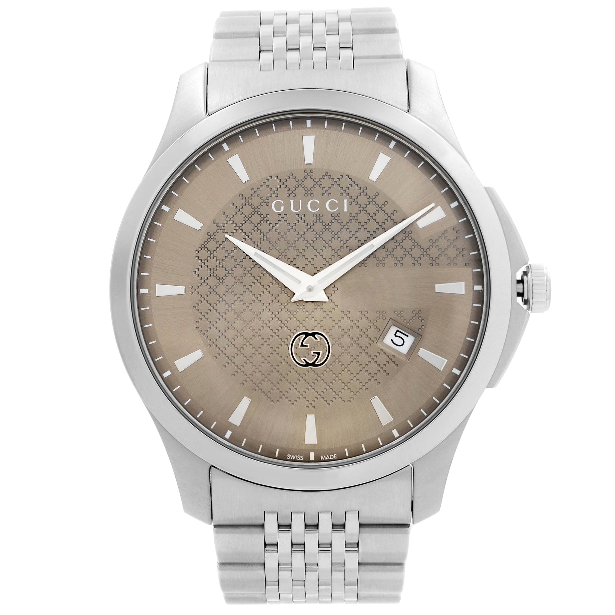 Gucci G-Timeless Date Stainless Steel Brown Dial Quartz Mens Watch YA126349