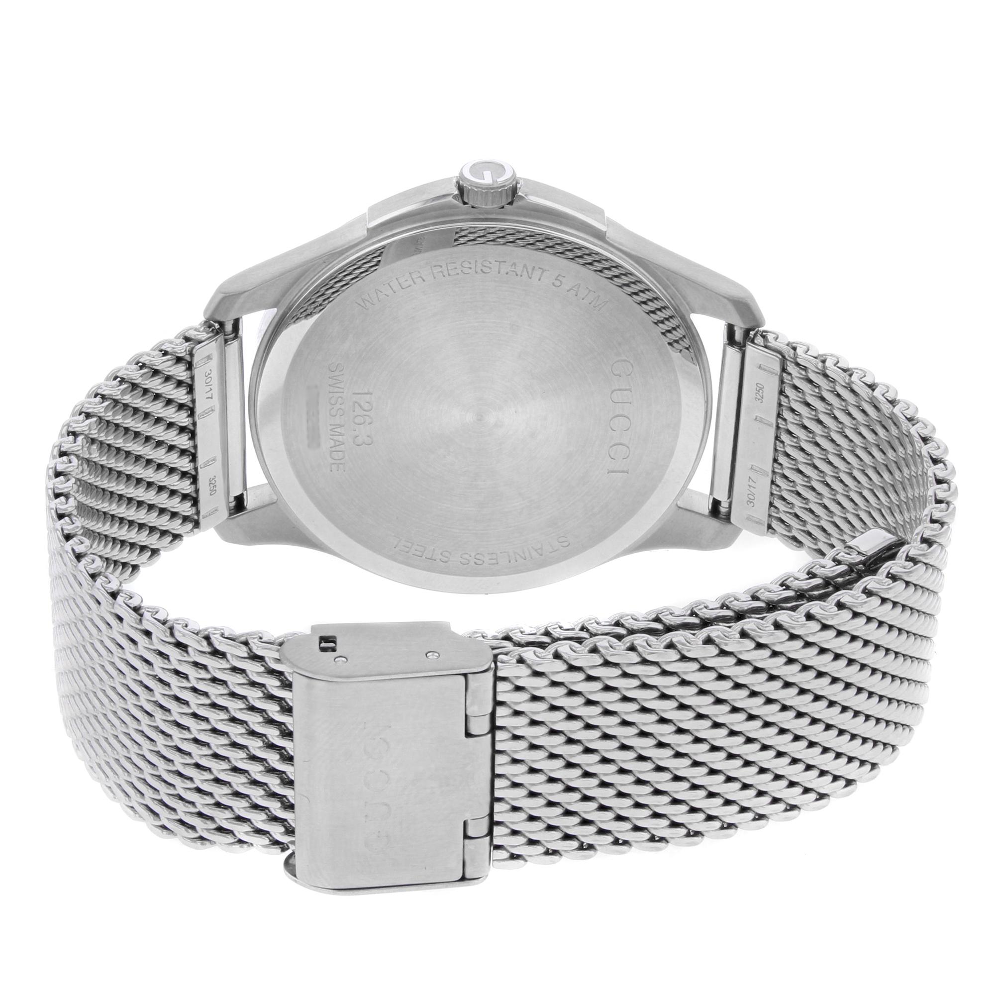 Men's Gucci G-Timeless Steel Mesh Bracelet Black Dial Quartz Mens Watch YA126308