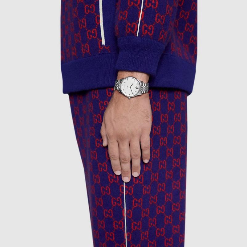 Gucci G-Timeless Weißes Guilloch-Zifferblatt mit kleiner zweiter Uhr YA126354 für Damen oder Herren im Angebot