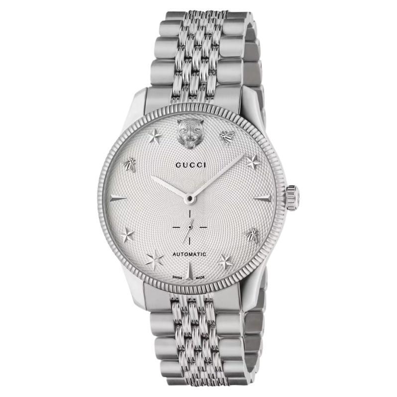 Gucci G-Timeless Weißes Guilloch-Zifferblatt mit kleiner zweiter Uhr YA126354