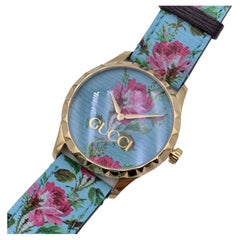 Gucci G-Timeless Aqua Floral Print Leather Dial 126.4 Wrist Watch
