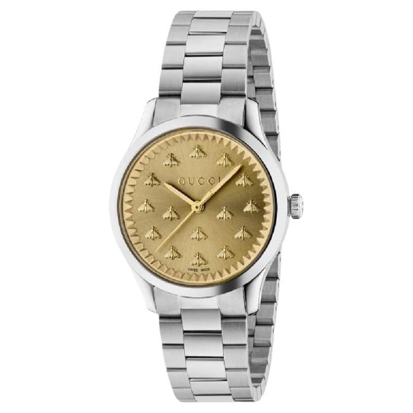 Gucci G-Timeless Bee-Motif Gold Dial and Stainless Steel Watch YA1265035 For Sale