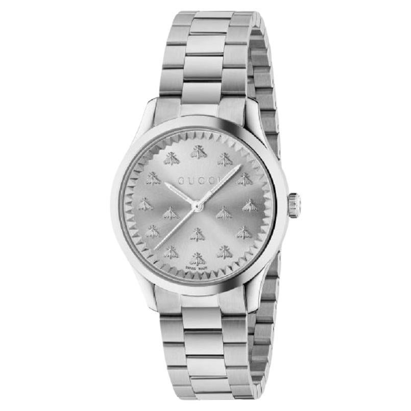 Gucci G-Timeless Biene-Motiv Silber Zifferblatt und Edelstahl Uhr YA1265031 im Angebot