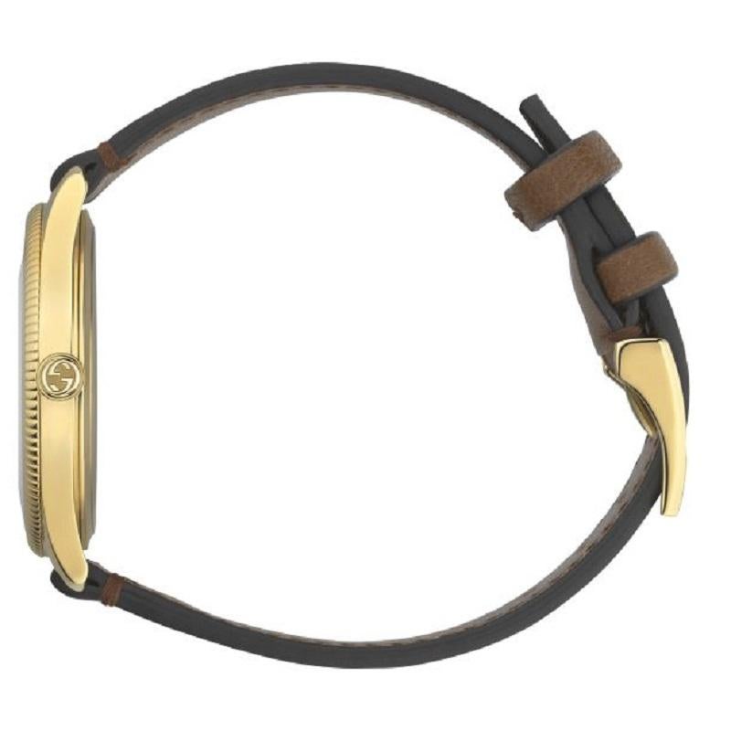Gucci G-Timeless Bee Montre à bracelet en cuir marron avec cadran argenté YA1264199 Neuf - En vente à Wilmington, DE