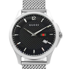 Gucci G-Timeless Black Checkered Dial Steel Mesh Band Quartz Mens Watch YA126308