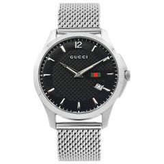 Gucci G-Timeless - Montre pour homme à quartz avec bracelet en acier et cadran noir à damier YA126308