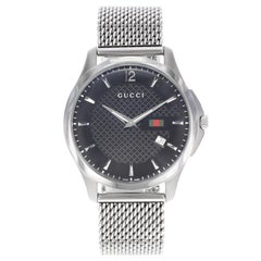 Gucci G-Timeless Black Dial Stainless Steel Mesh Band Quartz Mens Watch YA126308