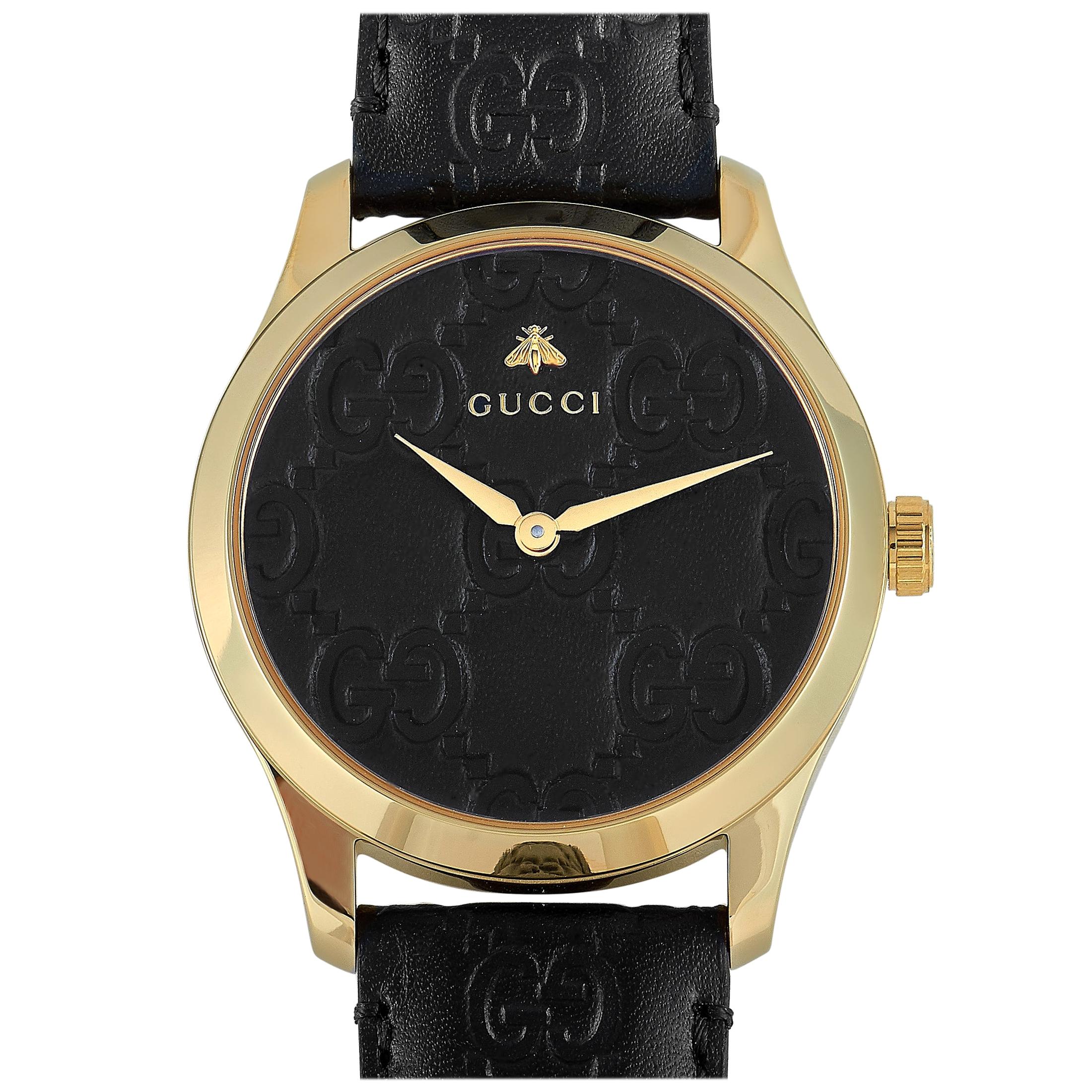 Gucci G-Timeless Black Leather Strap Watch YA1264034A
