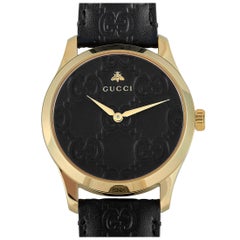 Gucci G-Timeless Uhr mit schwarzem Lederarmband YA1264034A