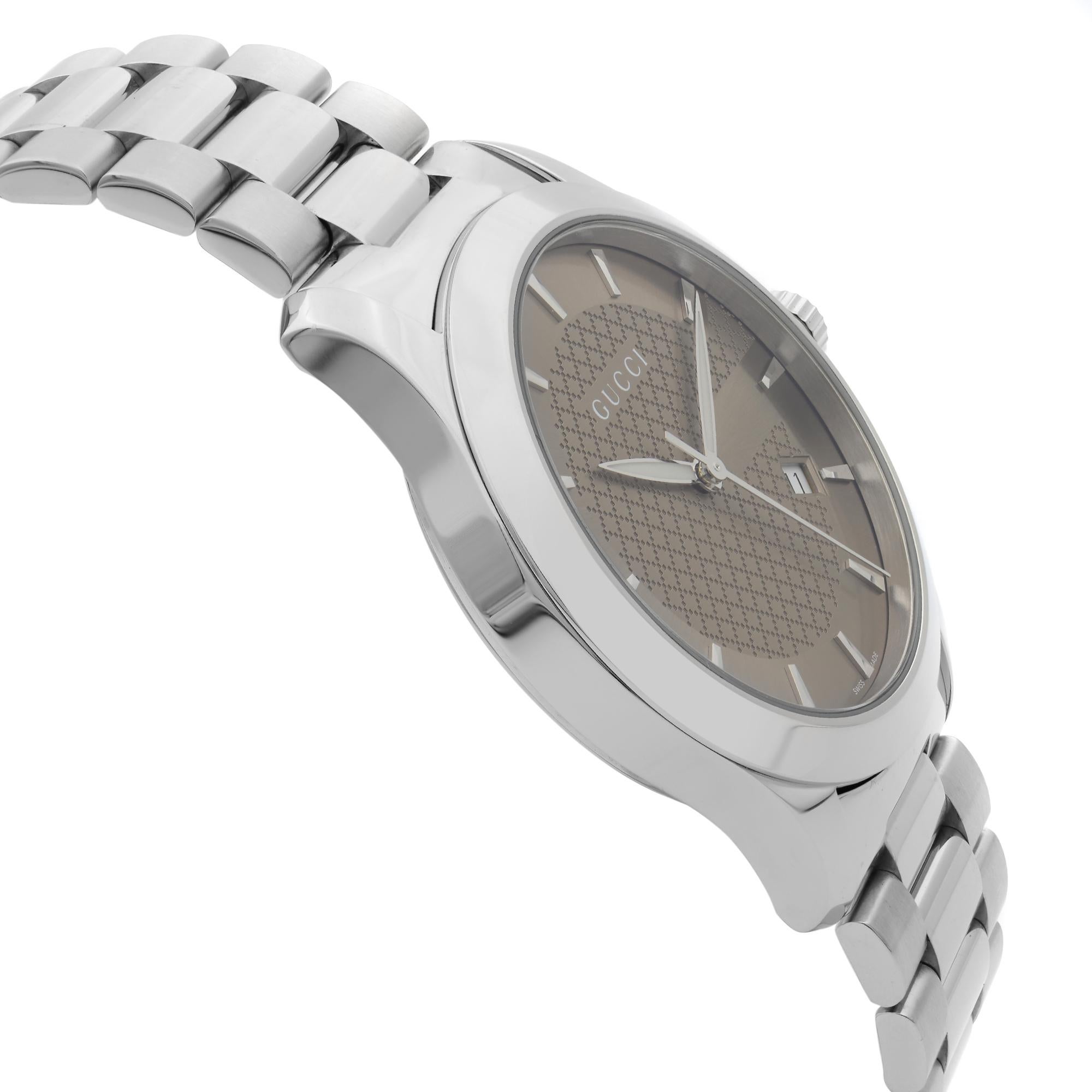 Gucci G-Timeless Date Stainless Steel Bronze Dial Quartz Men's Watch YA126406 In New Condition In New York, NY