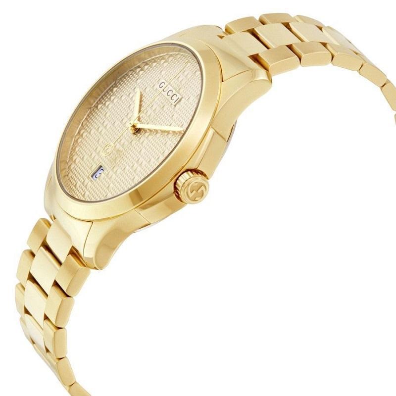 Case: Stainless steel
Case back: Stainless steel, screw-down
Bezel: Gold tone stainless steel
Dial: Gold-Tone
Hands: Gold-Tone
Calendar: Date display appears at the 6 o'clock position
Bracelet: Gold-Tone stainless steel links
Clasp: