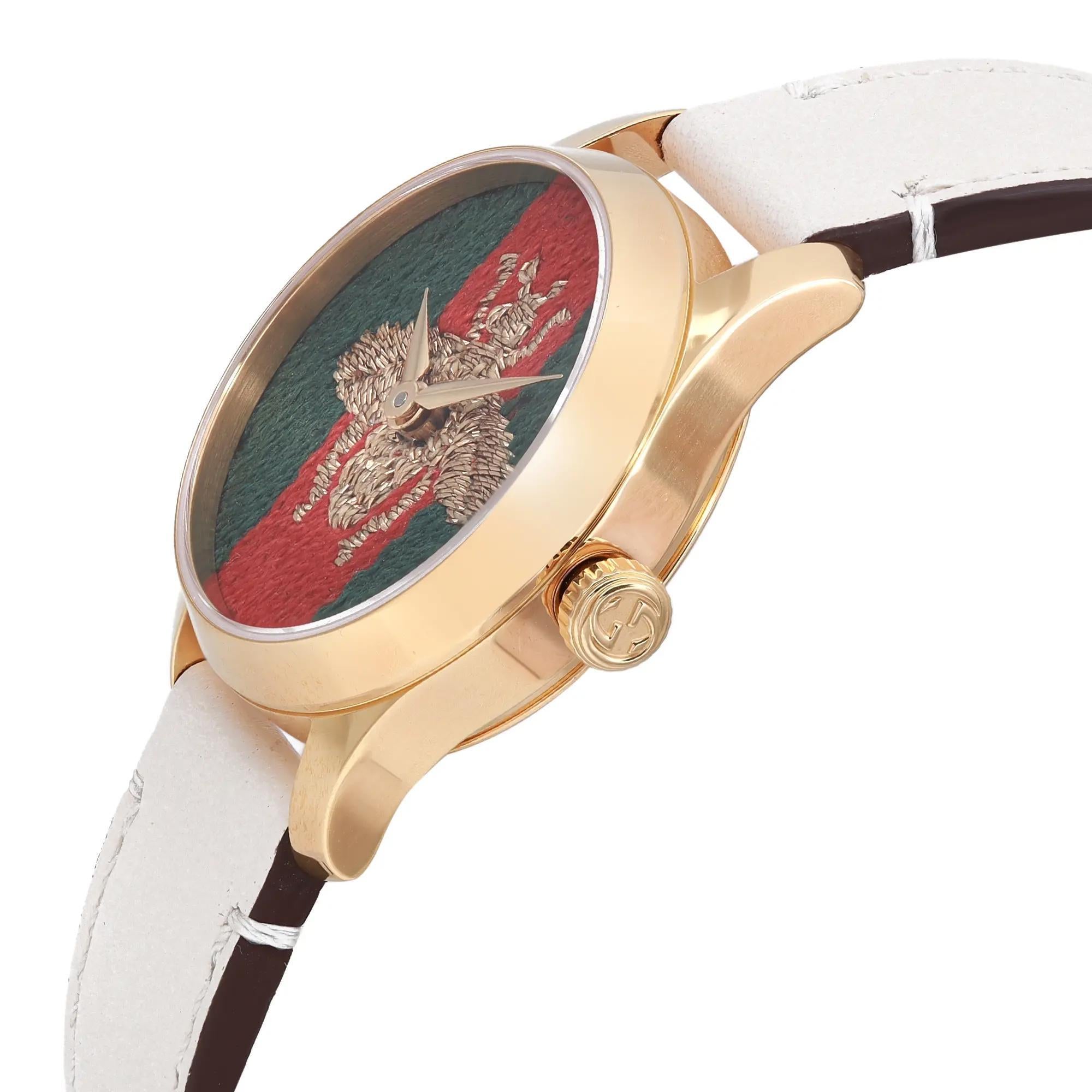 Women's Gucci G-Timeless Green and Red Dial Gold Tone Quartz Ladies Watch YA1265009 For Sale