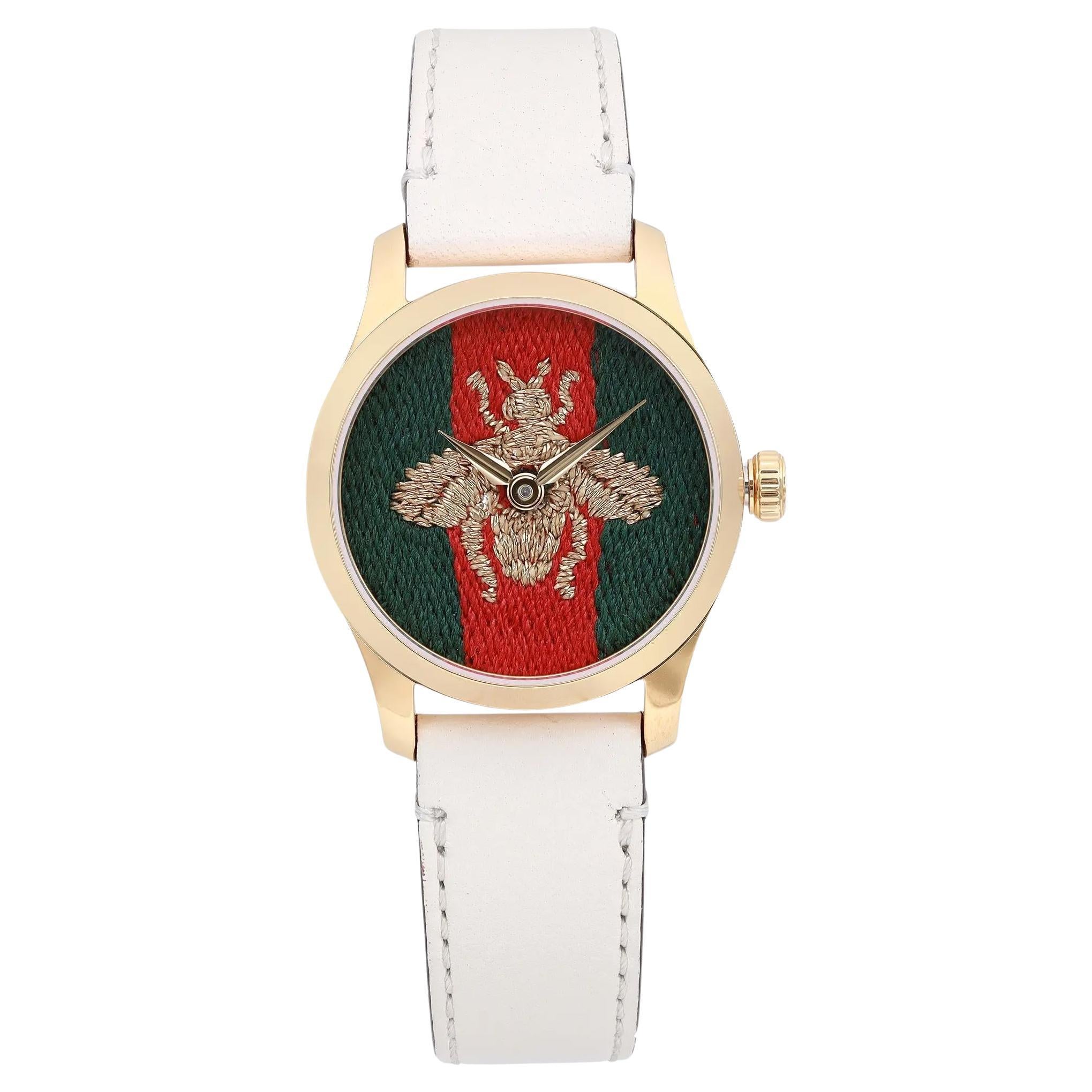 Gucci G-Timeless Green and Red Dial Gold Tone Quartz Ladies Watch YA1265009 For Sale